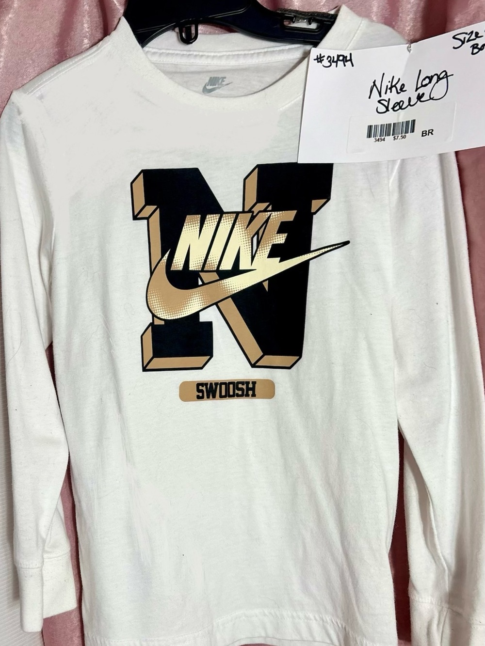 Nike White Tee Swoosh with Black and Gold logo
